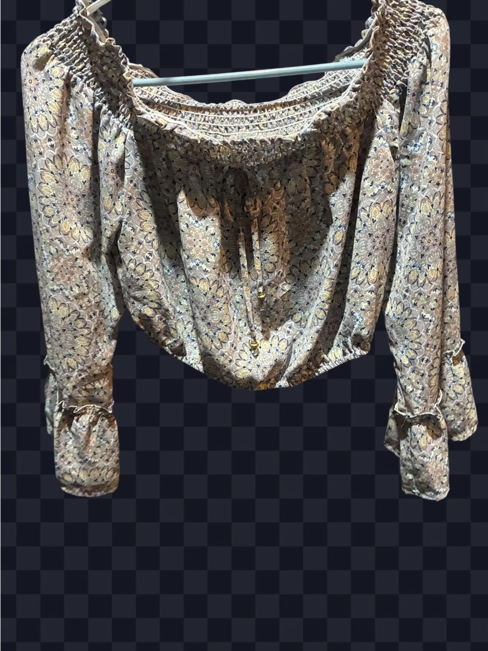 Kingston Grey Boho Smocked Floral Paisley Off-The-Shoulder Blouse - Size Medium